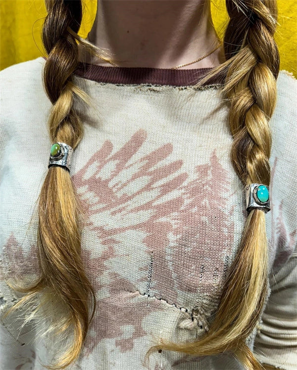 Silver and Turquoise Braid Bands | Western Hair Cuff