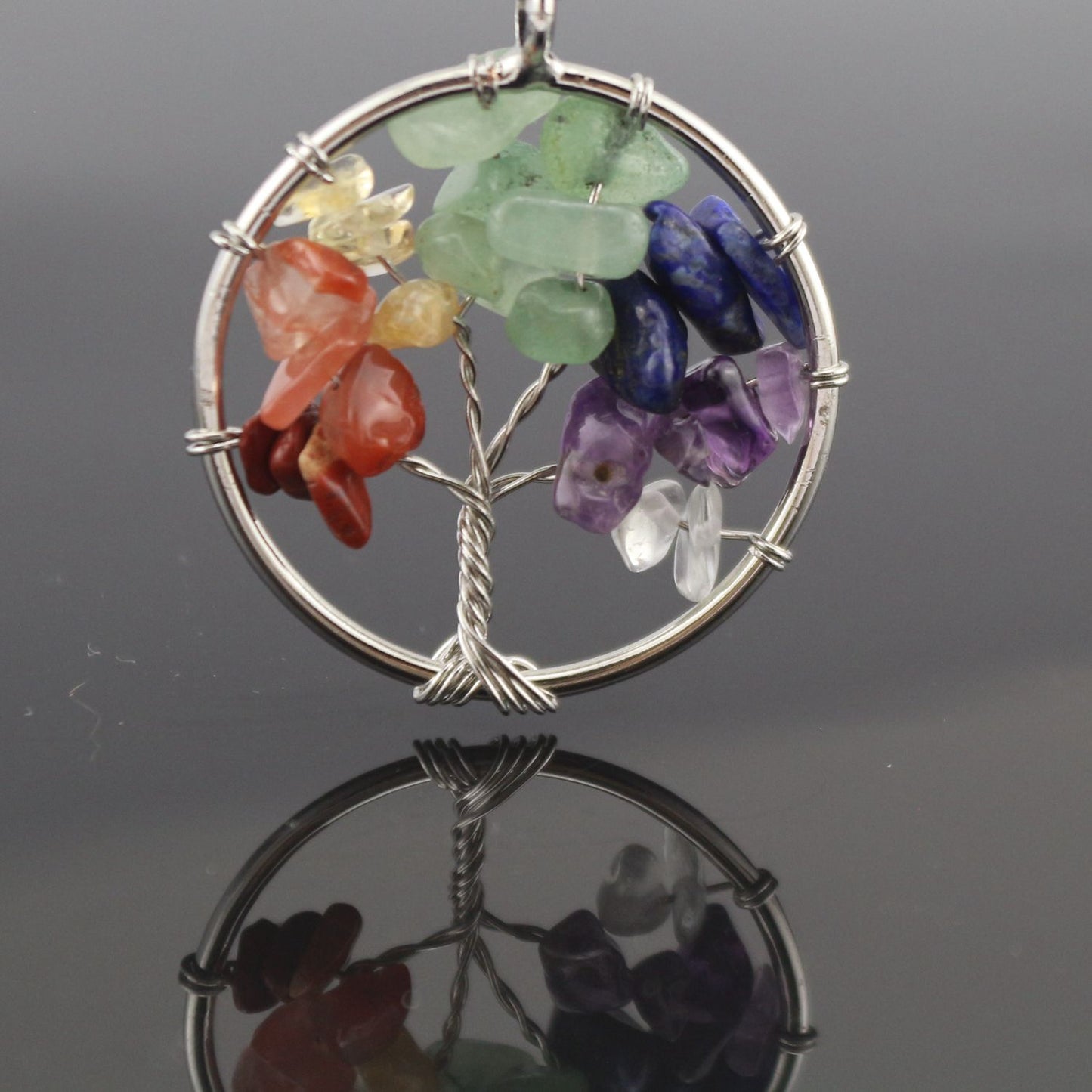 Wire Wrap Tree of Life Crystal Chip Natural Stone Seven Color Chakra Fortune Tree Necklace Agate