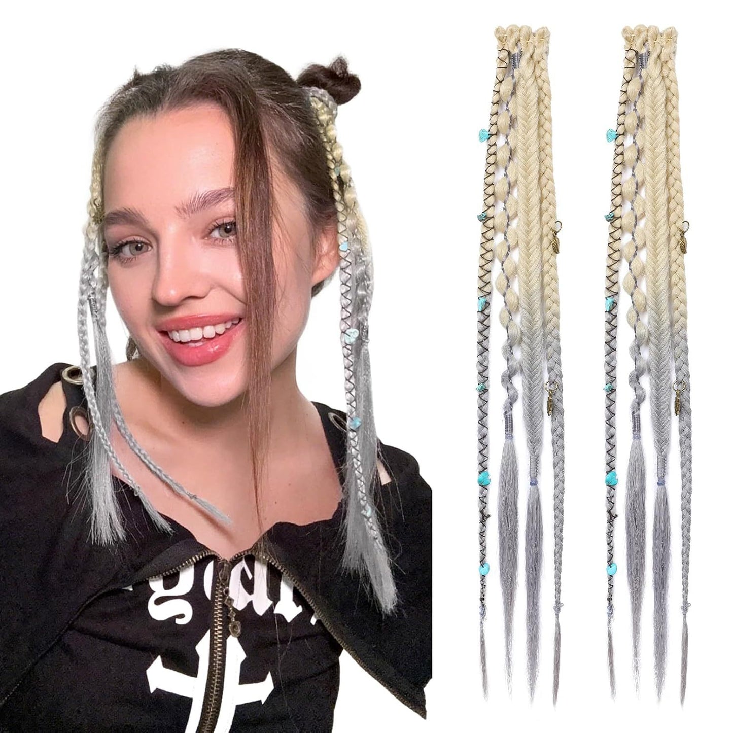 Veyajewels™Bohemian long hair braid clip, handmade synthetic braided hair extensions