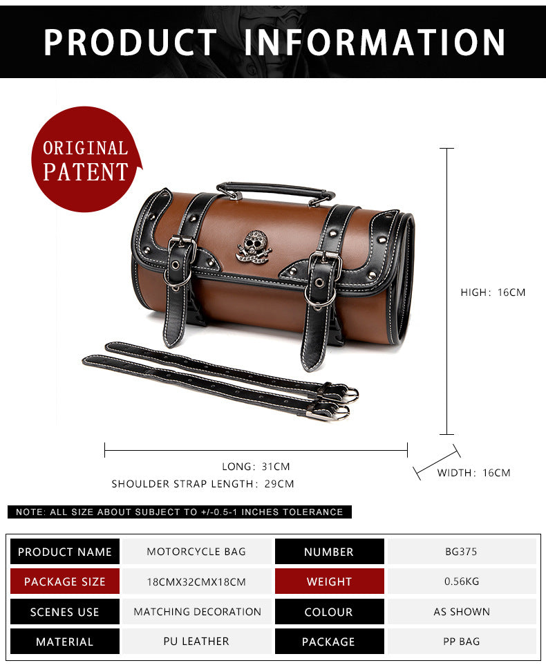 Motorcycle's brown leather forkbag Skulls