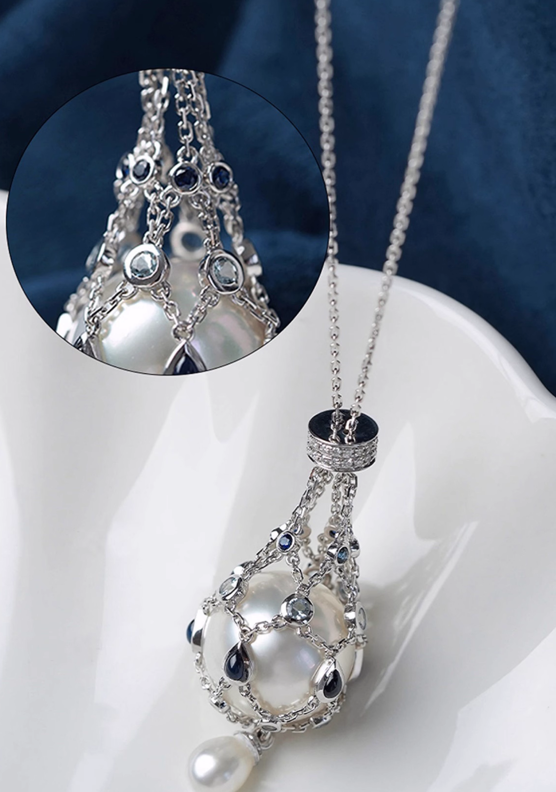 S925 sterling silver Mesh Pocket Crystal Necklace