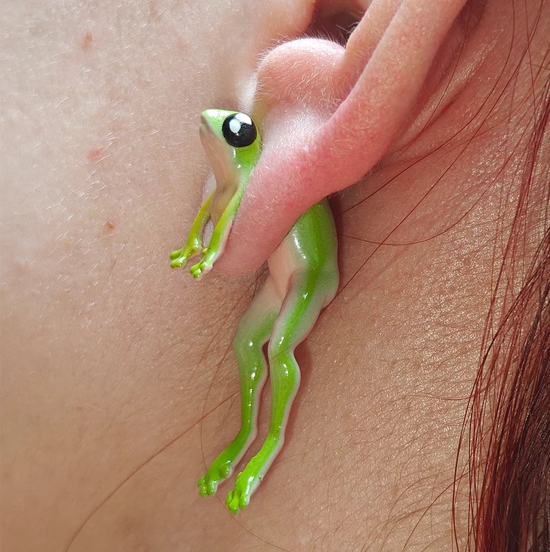Hand Painted Frog Earrings "Green"