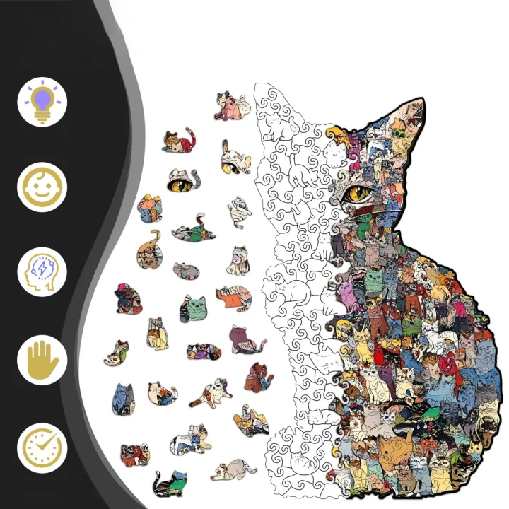 194-piece colorful cat-shaped wooden piggy bank puzzle