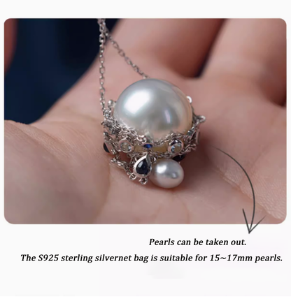 S925 sterling silver Mesh Pocket Crystal Necklace