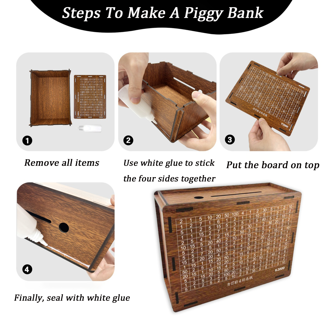 194-piece colorful cat-shaped wooden piggy bank puzzle