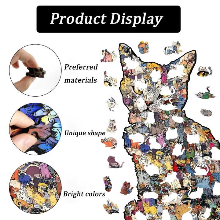 194-piece colorful cat-shaped wooden piggy bank puzzle