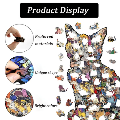 194-piece colorful cat-shaped wooden piggy bank puzzle
