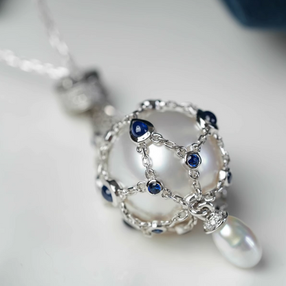 S925 sterling silver Mesh Pocket Crystal Necklace