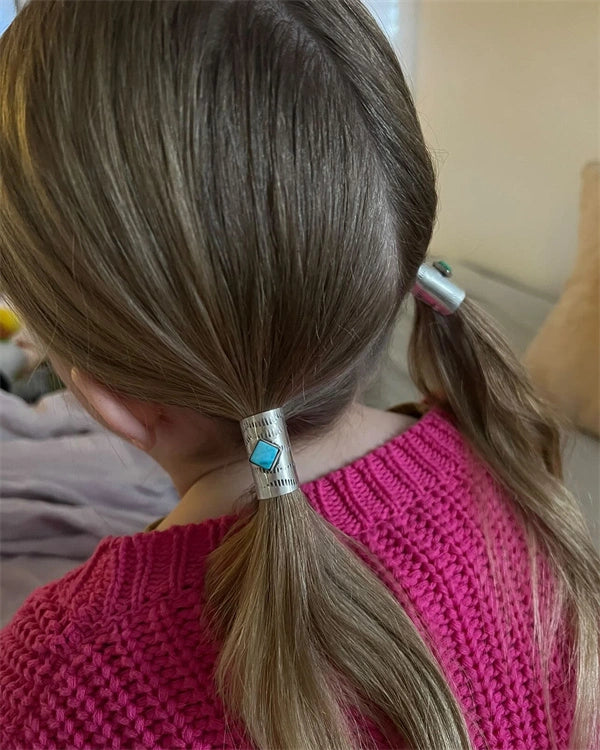 Silver and Turquoise Braid Bands | Western Hair Cuff