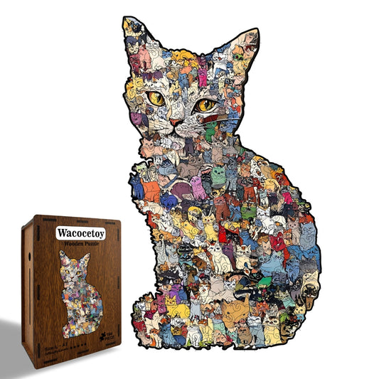 194-piece colorful cat-shaped wooden piggy bank puzzle