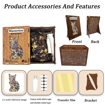 194-piece colorful cat-shaped wooden piggy bank puzzle