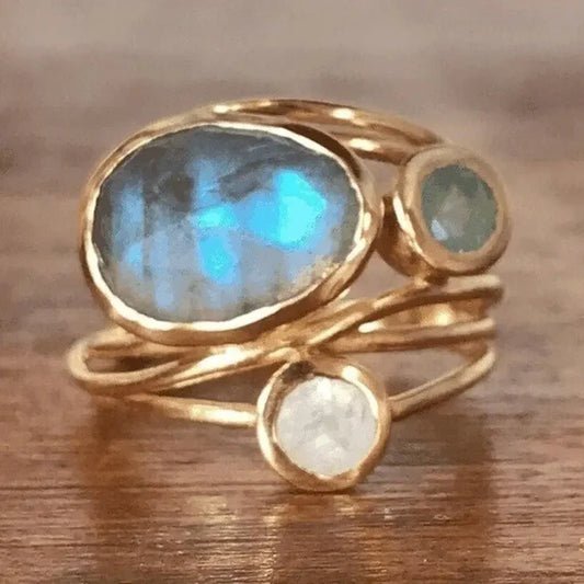 Blue Moonstone Ring with Inlays