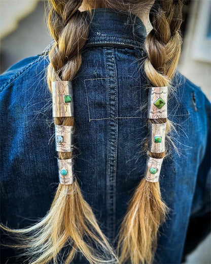 Silver and Turquoise Braid Bands | Western Hair Cuff