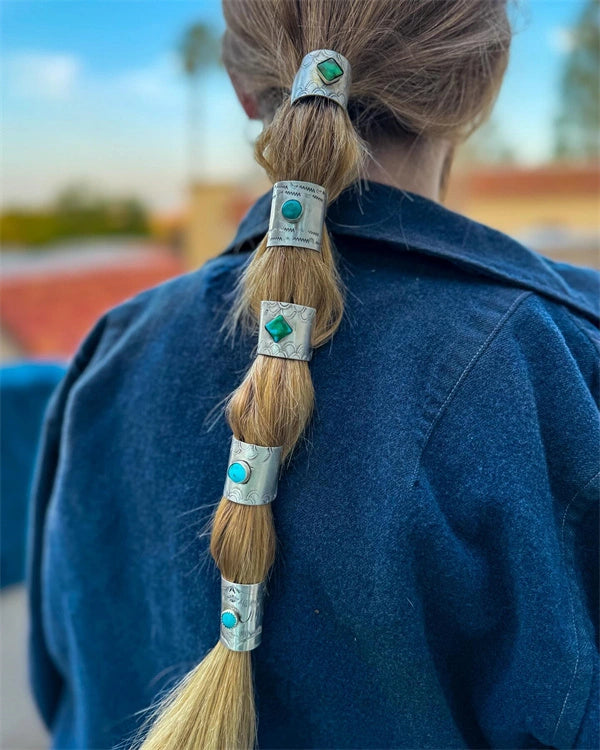 Silver and Turquoise Braid Bands | Western Hair Cuff