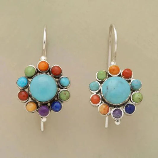 Multicolored round turquoise earrings