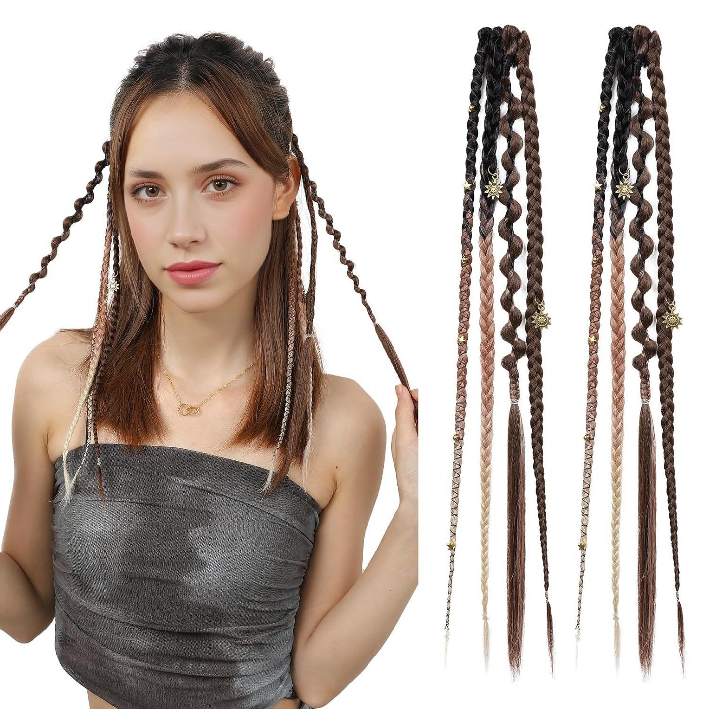Veyajewels™Bohemian long hair braid clip, handmade synthetic braided hair extensions