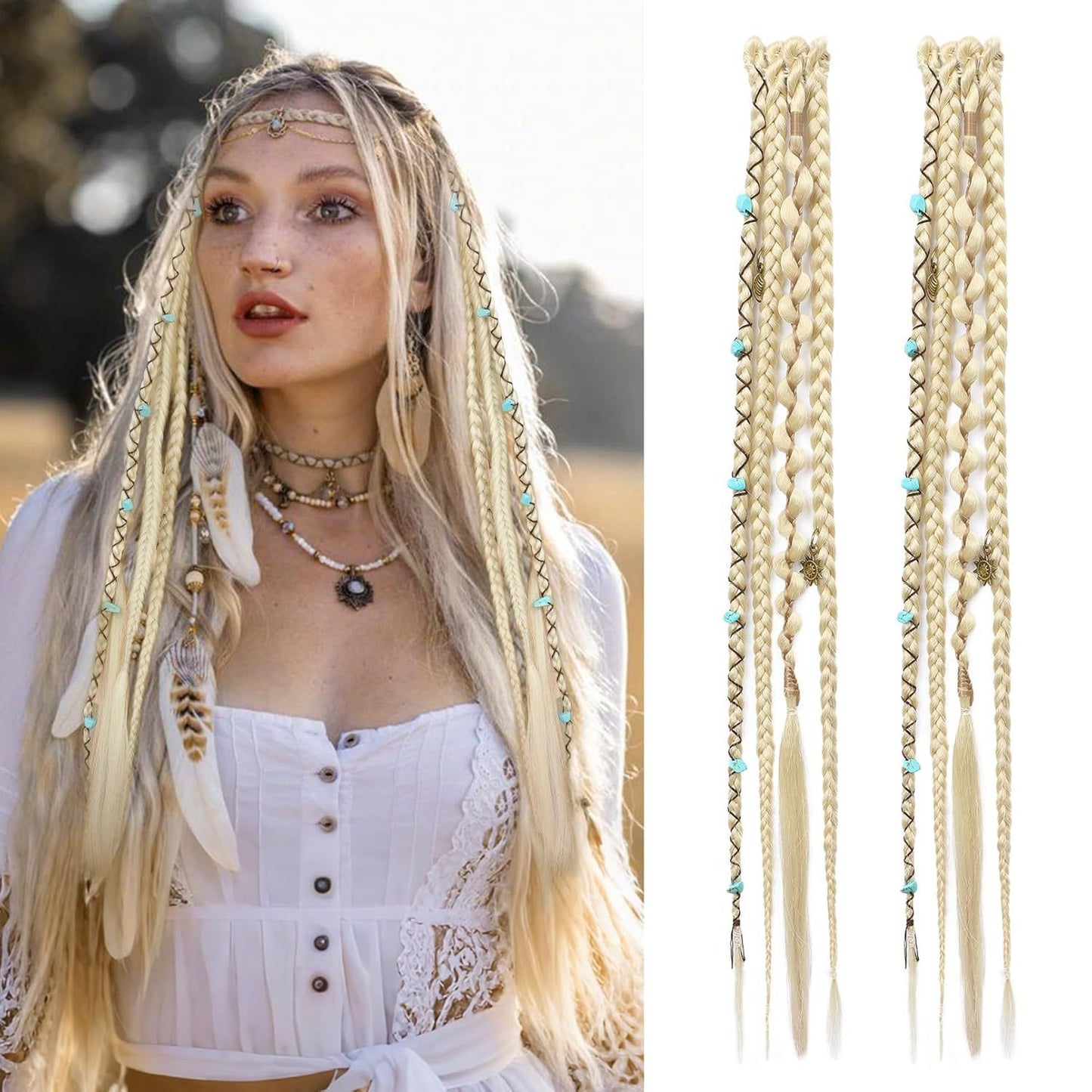 Veyajewels™Bohemian long hair braid clip, handmade synthetic braided hair extensions