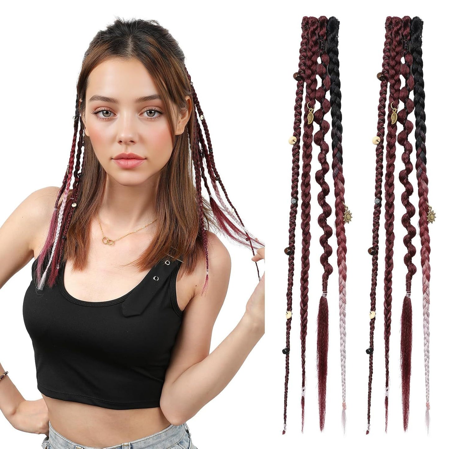 Veyajewels™Bohemian long hair braid clip, handmade synthetic braided hair extensions