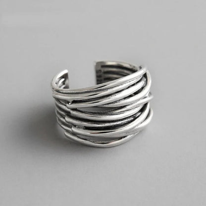 Silver adjustable layered ring