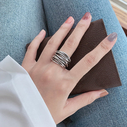 Silver adjustable layered ring