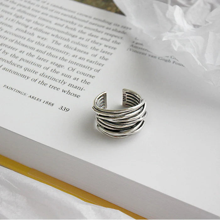 Silver adjustable layered ring