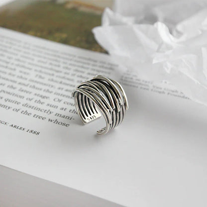 Silver adjustable layered ring