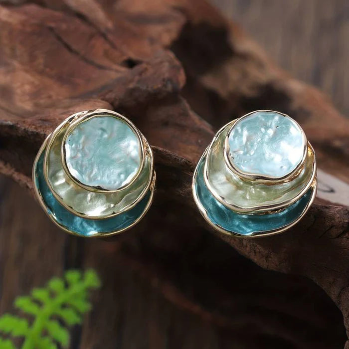 Vintage Handpainted Multi Layered Round Earrings