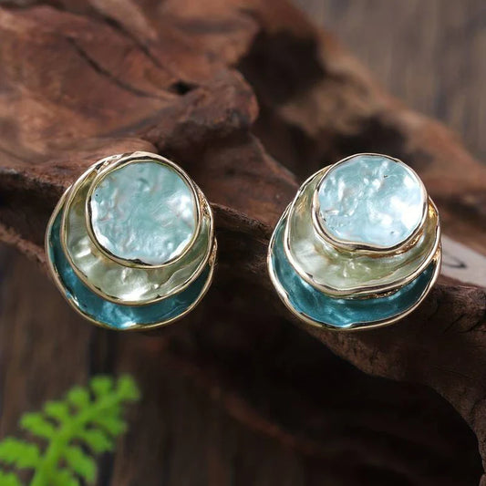 Vintage Handpainted Multi Layered Round Earrings