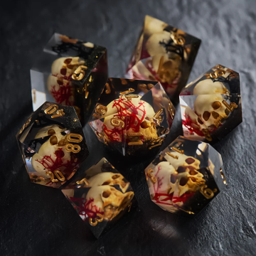 Red Black Coral Skull Resin DnD D&D Dice Set