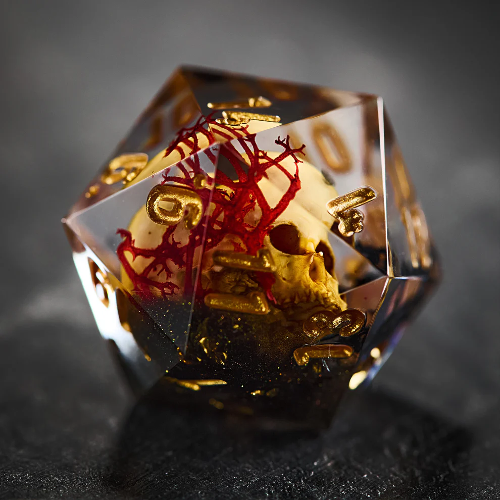 Red Black Coral Skull Resin DnD D&D Dice Set