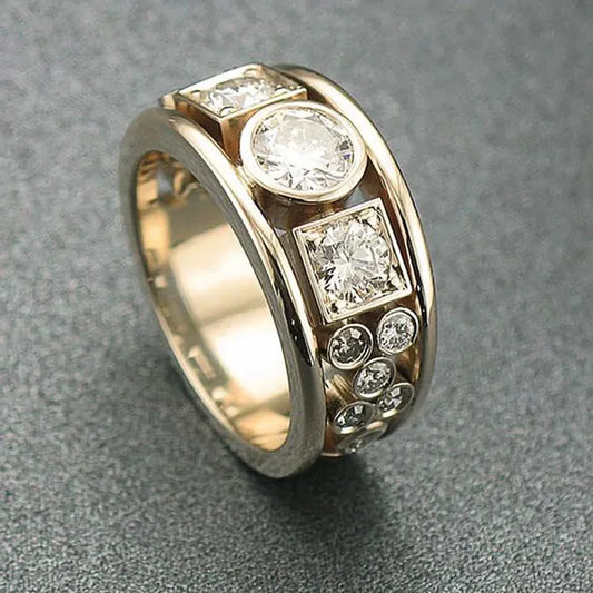 gold zirconia ring in vintage style