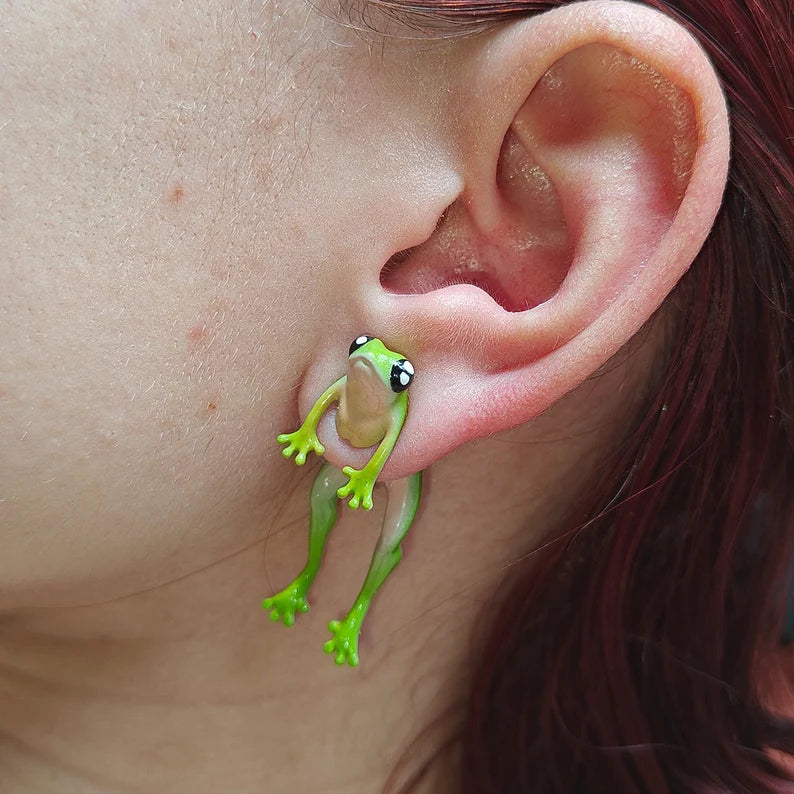 Hand Painted Frog Earrings "Green"