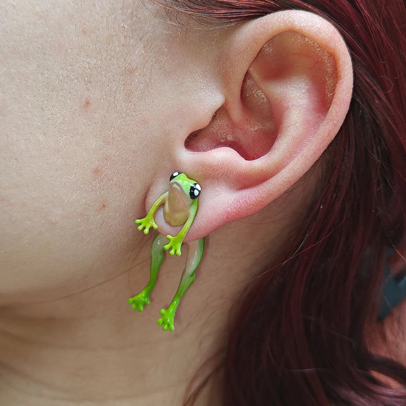 Hand Painted Frog Earrings "Green"