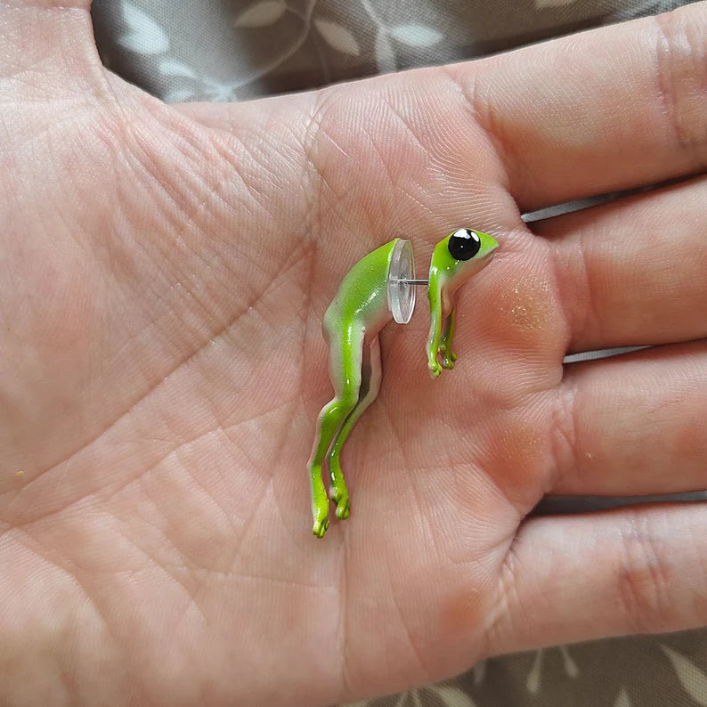 Hand Painted Frog Earrings "Green"