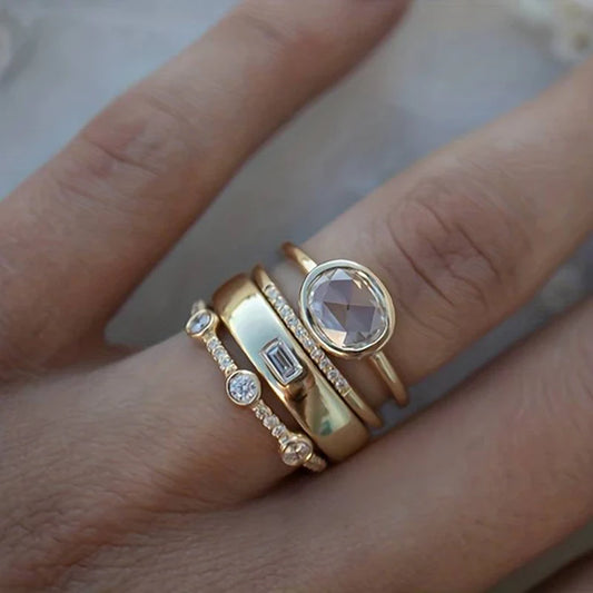 Vintage Gold & Cubic Zirconia Ring Set