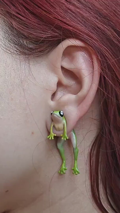 Hand Painted Frog Earrings "Green"