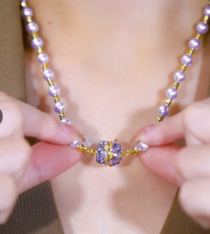 Elegant Imitation Pearl Necklace with Sparkling Magnetic Rhinestone Ball