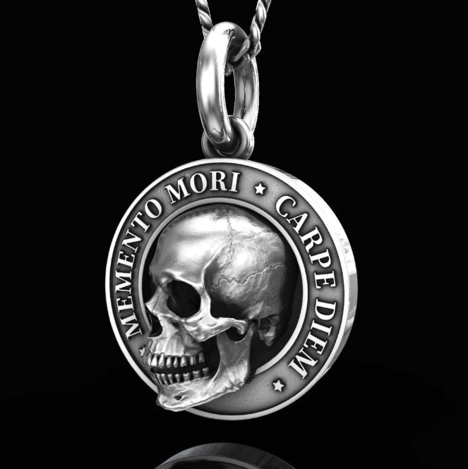 Handcrafted Sterling Silver Memento Mori Skull Pendant